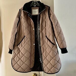 Quilted Long Puffer Coat in Taupe